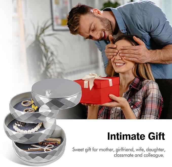 CONBOLA Travel Jewelry Case Box, Small Jewelry Organizer Earring Holder for Women, 5-Layer Rotating Jewelry Storage Tray with Lid for Bracelets Rings Bracelets-NeatNest