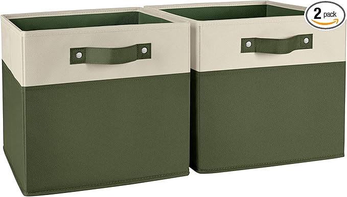 RiverRidge Kids storage bins - 10.5 Cube Storage Organizer with Handles – Olive Two-Tone closet organizers and storage for Toys, Shoes & More - Fits Cabinets