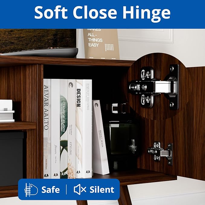 Cozy Castle TV Stand for 48 Inch TV, Mid Century Modern Entertainment Center with Storage Cabinet, TV Media Console for Living Room, Bedroom, Dark Brown-NeatNest