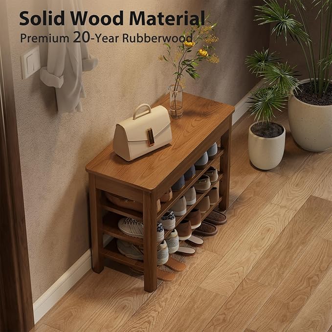 3 Tier Shoe Bench with Storage, Wood Shoe Rack for Front Door Entrance, Entryway Shoe Storage Bench.