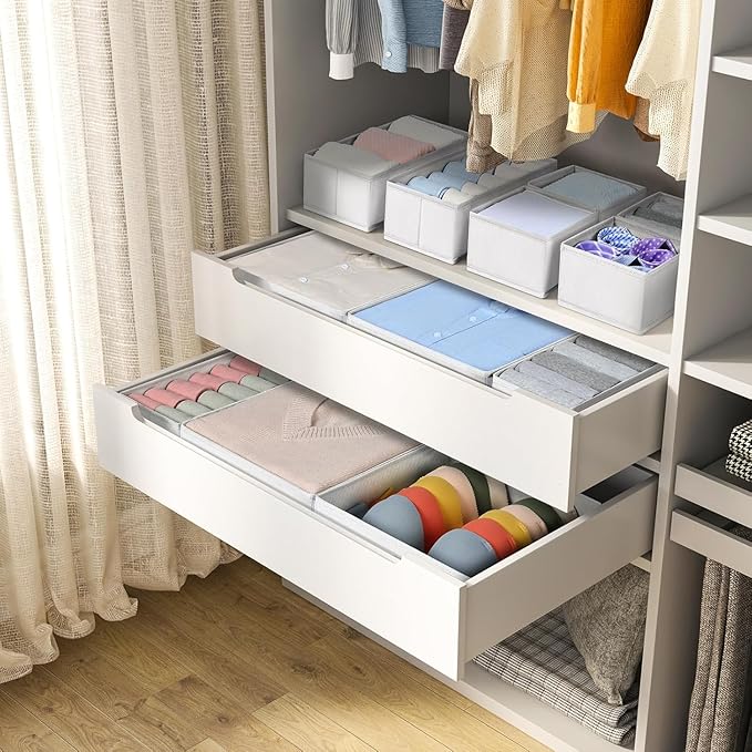 DIMJ Drawer Organizer Clothes, 6 Pack Fabric Drawer Organizer Bins, Foldable Baby Clothes Organizer & Dresser Organizer For Nursery, Clothes, Bedroom, Closet, Socks, Bra, Tie,White-NeatNest