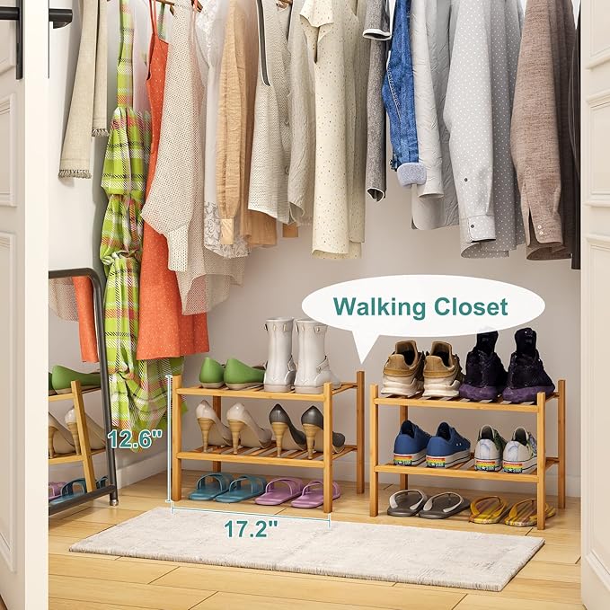 Small Shoe Rack, 2-Tier Shoe Rack for Entryway, Bamboo Wood Shoe Shelf for Closet & Hallway, Long 17.2IN | Beautiful | Functional | Sturdy | Durable-NeatNest