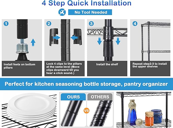 6-Tier Metal Wire Shelving Unit Snack Shelf Height Adjustable Storage Rack NSF Certified Storage Shelves 900 Lbs Capacity Standing Utility Shelf for Laundry Kitchen Pantry Garage Organization