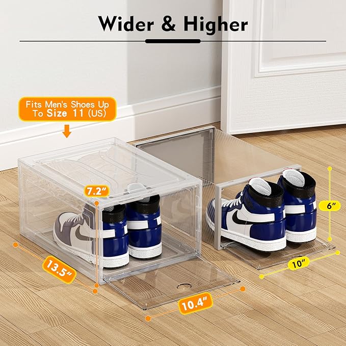 12 Pack Upgrade Harder Solid Plastic Shoe Organizer, Shoe Boxes Clear Stackable, Sneaker Storage for Closet, Shoe Display Case-NeatNest