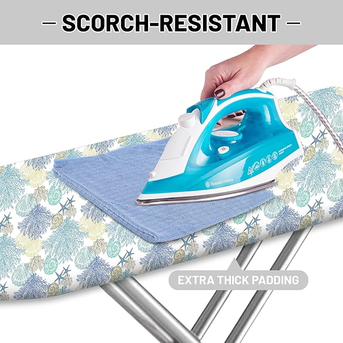 Extra Thick Ironing Board Cover and Pad, Nautical Coastal Ocean Beach Seashell Starfish 15x54 Ironing Board Cover, Resist Scorching and Staining,Elastic Edges,Marine Underwater