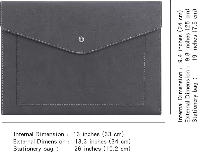 Wason Expanding A4 Document File PU Leather Envelope Case Holder-Large Size Pockets for Paper Bills Stationery Tablet and PC, Work Study Traveling (Grey)