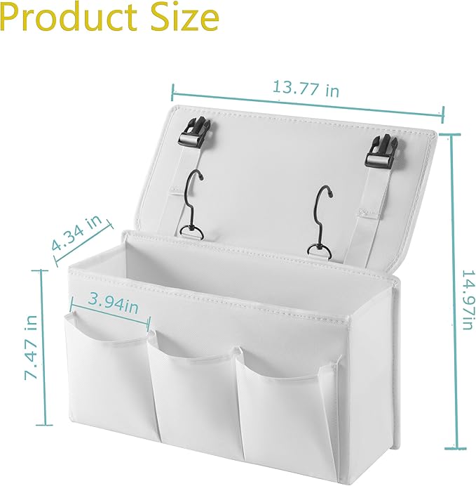 Bedside Caddy Bedside Storage Organizer,Bed Caddy With Thickened Material Suitable for Homes, Dormitories, Hospitals, Cribs, RVs,Great for Magazines,Books,Remote, Phone (white)-NeatNest