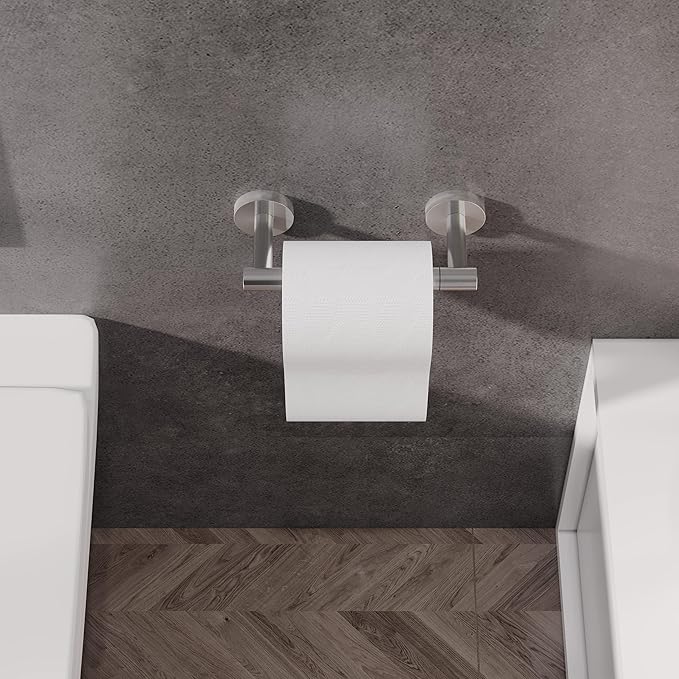 Bathroom Toilet Paper Holder Wall Mount SUS304 Stainless Steel Double Post Pivoting Toilet Paper Roll Holder Wall Mounted for Bathroom RV Commercial Toilet Tissue Dispensers, Brushed Nickel