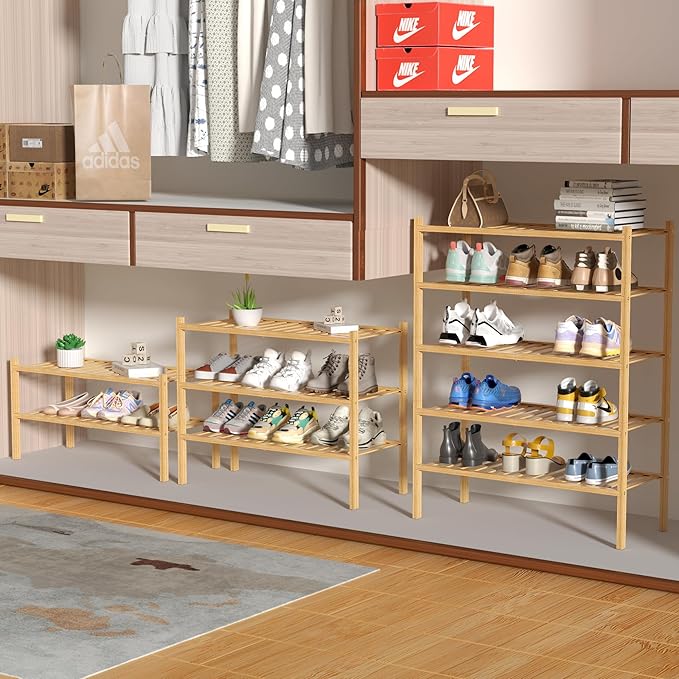 4 Tier Bamboo Shoe Rack for Closet Free Standing Wood Shoe Shelf for Entryway Small Space Stackable 27"x11"x26" (Natural)-NeatNest
