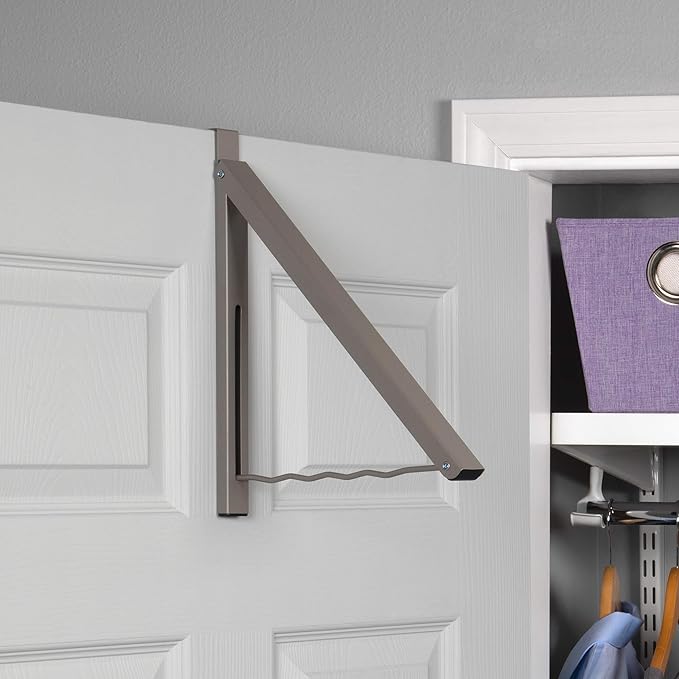 HOLDN’ STORAGE Over The Door Hanger - Single Foldable Rack Organizer for Hanging Clothes, Coats & Towels, Ideal for Dorm Rooms, Laundry, Bathrooms, Etc - Holds up to 20 LBs - Satin Nickel (2 Pack)