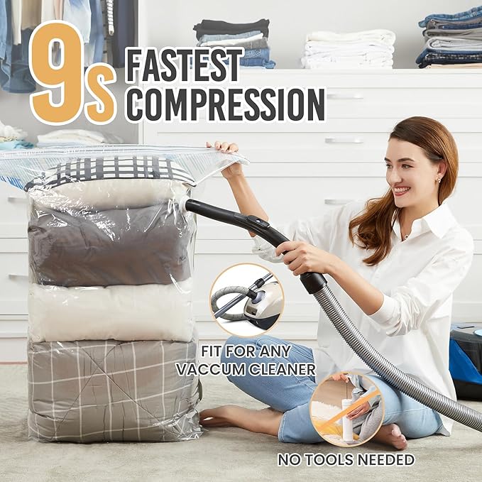 TAILI 6 Pack Vacuum Storage Bags, Jumbo Cube (31x40x15 Inch), Large Vacuum Seal Bag for Clothes, Comforters, Blankets, Bedding, Sweater, Closet Storage and Organization, Blue Coastline