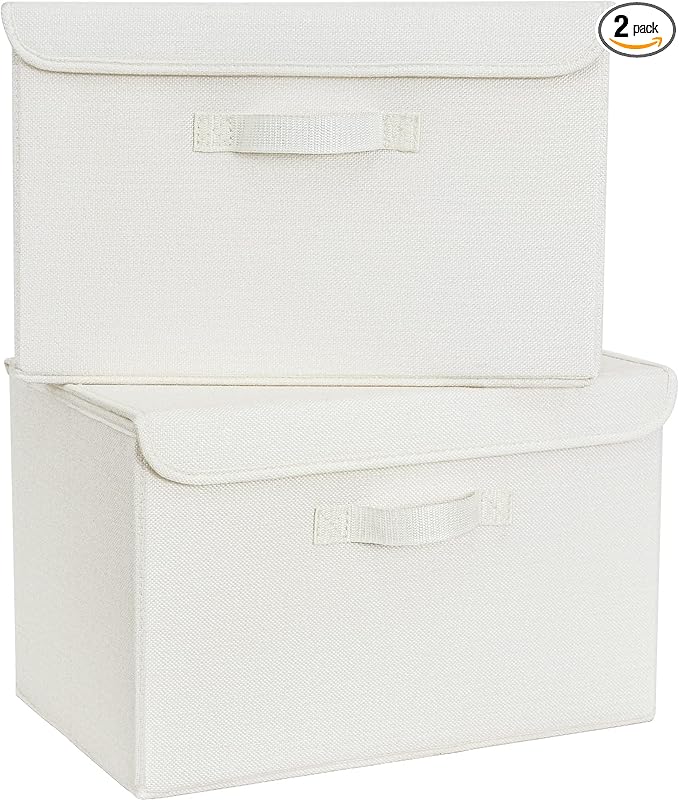 GRANNY SAYS Storage Bins with Lids, Fabric Storage Boxes, Closet Organizers and Storage, Ivory White, 2-Pack-NeatNest