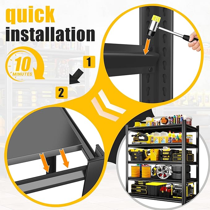 Heavy Duty 6-Tier Metal Garage Shelving, Adjustable Detachable Storage Shelf Units, Steel Rack Shelf for Garage & Workshop – Strong Load-Bearing (Black-77.44H*39.37W, 17.72D-6Tier)