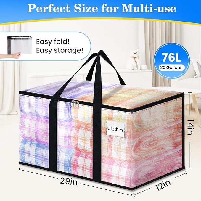 BlissTotes 10-Pack Large Moving Bags with Backpack Straps & Strong Zippers, Heavy-Duty Storage Bags Moving Boxes for Space Saving, Dorms, Transport, 76L-20 Gallons, Clear-NeatNest