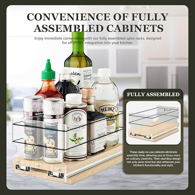 Vertical Spice Solid Maple Storage Rack Drawer - Sliding Spice Rack - Pantry Organizers and Storage - Kitchen Cabinet Organizer - Pull Out Shelf - Made in USA - 1 Drawer (5.75" W x 5.0" H x 10.6" D)