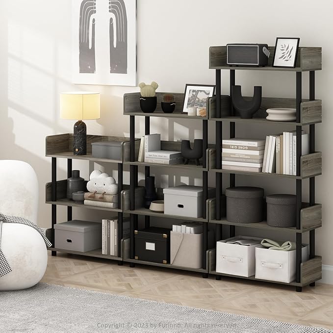 Furinno Turn-N-Tube 5-Tier Toolless Display Rack, French Oak/Black-NeatNest
