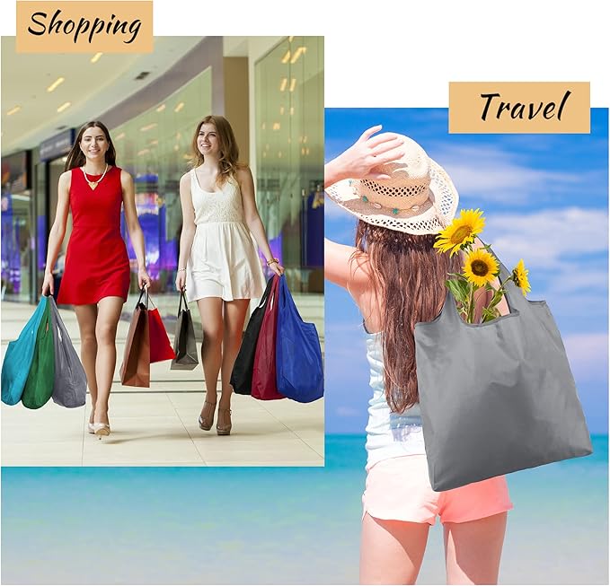 BeeGreen Foldable Travel Bag Reusable Gifts Bags - Reusable Grocery Bags Large Holiday Gifts Cloth Tote With Handles - Bulk Reusable Shopping Bags for Women (Beach Storage Washable Collapsible)-NeatNest