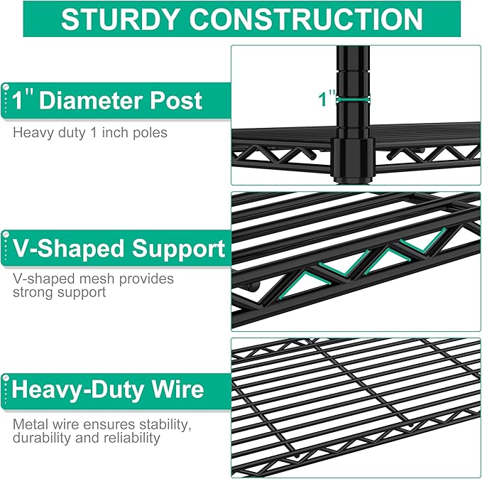 Heavy Duty Storage Shelves 5-Tier, Wire Shelving Unit with Wheels & Adjustable Feet Metal Shelf Rack for Garage, Kitchen, Pantry, Laundry Room 400 Lbs Per Shelf - 14x36x75