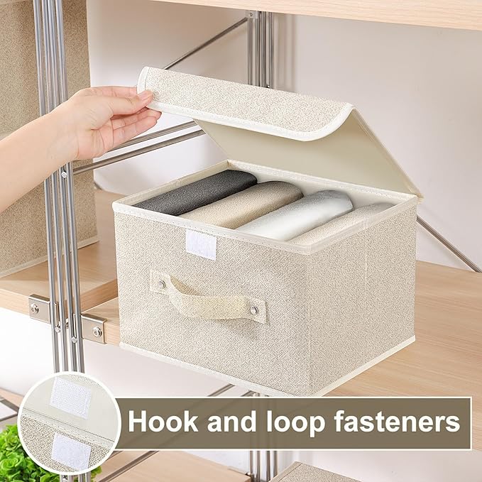Fabric Storage Bins Cube Organizers with Flip-Top Lid and Handles,Storage Boxes for Organizing Home,Office,and Closet,Grey and Beige,3 Pack 10.2 X 7.9 X 6.7 in-NeatNest