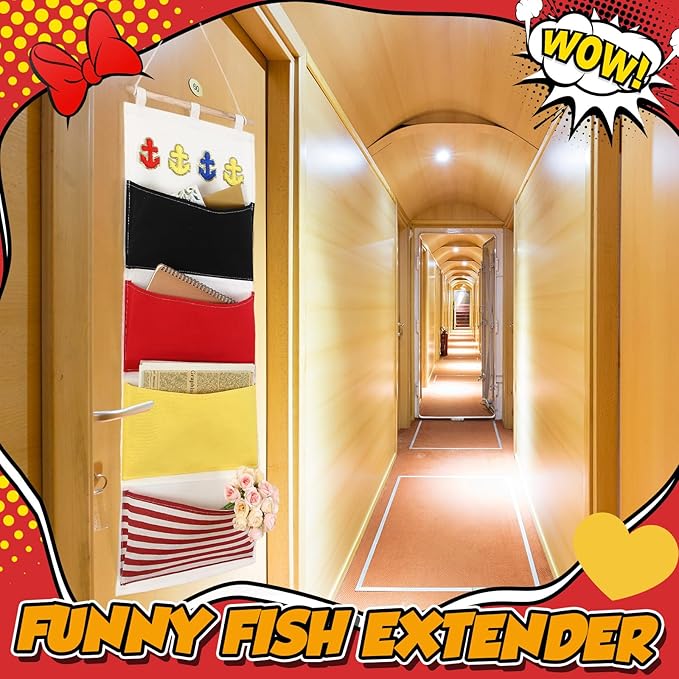 Fish Extender Cruise Gift Hanging Organizer with 4 Pockets and 4 Iron on Anchor Patches Cabin Door Hanger Storage Bag 2025 FE for Exchange Gifts and Pixie Dusting (Red,Blue,Black,Yellow)-NeatNest