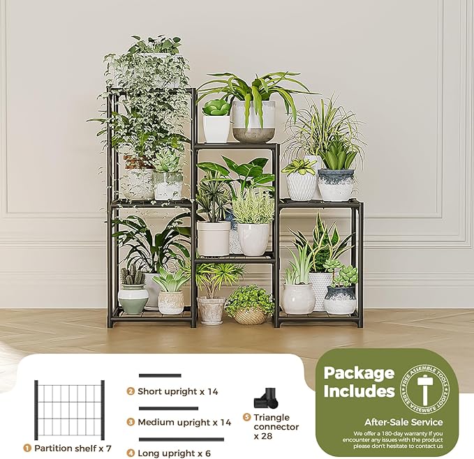Bamworld Black Plant Stand Outdoor Metal Plant Shelf for Multiple Plants 3 Tiers Ladder Plant Holder Waterproof for Garden Living Room Patio Morden Home Decor Gardening Gifts