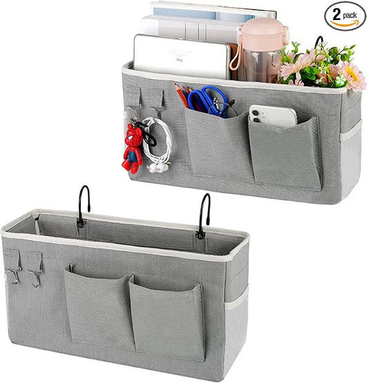Bedside Storage Caddy/Bedside Hanging Storage Bag for Headboards Bunk Beds Dorm Rooms Book Phone Magazine Holder (2PC Grey)-NeatNest