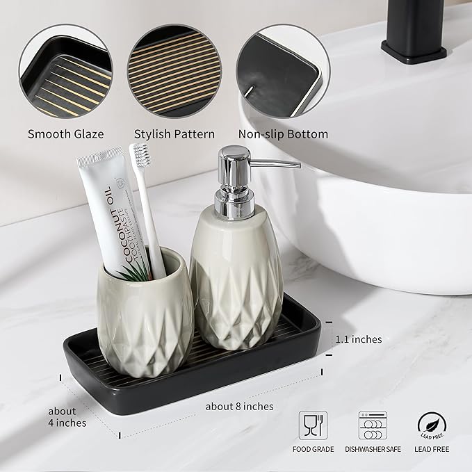 Bathroom Vanity Tray for Countertop,2PC Rectangle Striped Tray,Decorative Bathroom Organizer for Scrubber, Lotion Bottles, Perfume, Jewelry, Candle, Key Trinket Ring(Small,Black)-NeatNest
