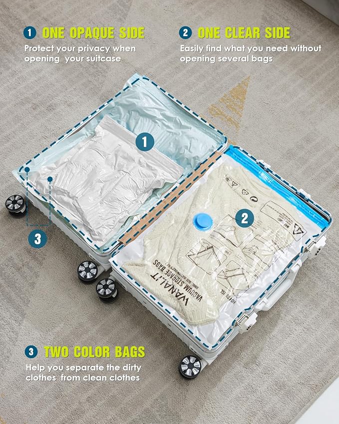 Vacuum Storage Bags for Travel, 8 Pack (4S+4XS) Vacuum Seal Bags with Wireless Rechargeable Electric Pump, Travel Essentials Space Saving Compression Bag for Clothes, Luggage, Suitcase, Backpack, Trip-NeatNest