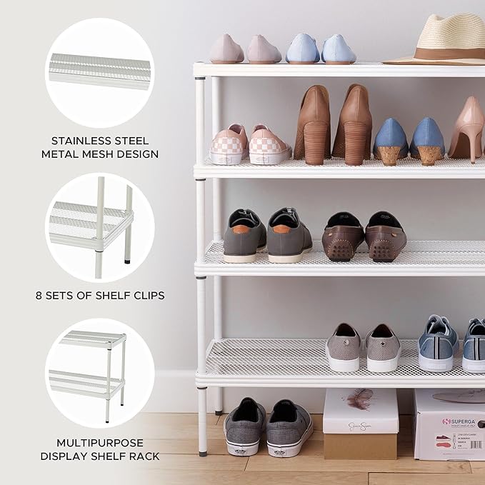 Design Ideas MeshWorks, 2-Tier Steel Shelving Rack, 440lb Capacity Per Shelf, White-NeatNest