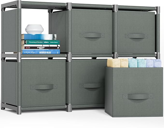 Mavivegue 6 Cube Storage Organizer, Closet Organizers and Storage, Cube Storage Shelf, Easy to Assemble with Storage Drawers, DIY Closet Cube Organizer for Living Room, Bedroom, Dorm Room-Gray, Grey
