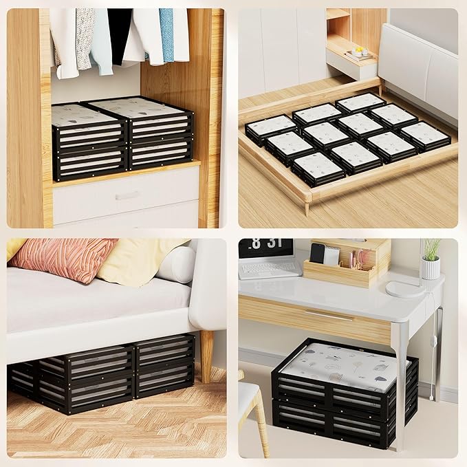 Bamboo Under Bed Storage Containers- Underbed Organizer with Wheels with Large Capacity Dust Bag,Sturdy Wood Rolling Under Bed Shoe Storage Organizer 2 Packs (Black, 2 Packs (23.62"×16.54"))-NeatNest