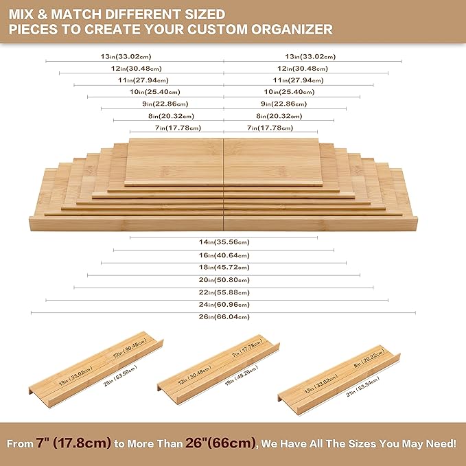 Bamboo Spice Rack Drawer Organizer - 8 Pieces Set- 10" Wide Per Piece - Combine Pieces Into 20" Wide Rack (10" or 20")-NeatNest