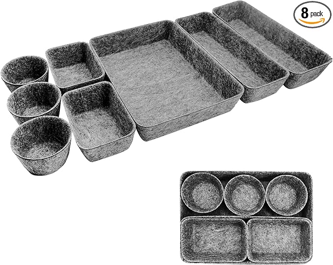 8pcs Drawer Organizers, Separators, Storage Box,Felt Storage Bins Inserts Tool Containers Toy Basket Shelf Cubes Foldable Drawer Dividers Desk Organisers - Grey-NeatNest
