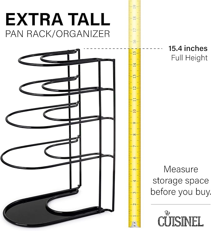 Cuisinel Heavy Duty Pots and Pans Organizer - Extra Large 5-Tier Rack - Holds Cast Iron Skillets, Dutch Oven - Durable Construction - Space Saving Kitchen Storage - No Assembly Required - Black 15.4"-NeatNest