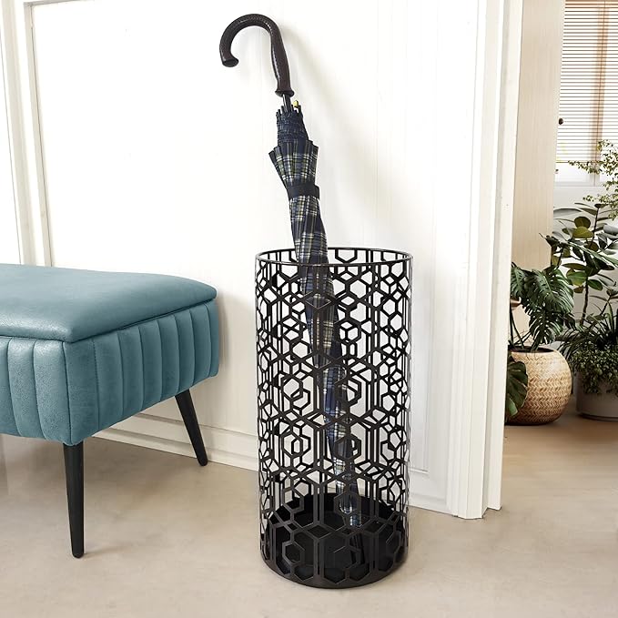 Adeco Metal Umbrella Stand for Entryway Black Round Umbrella Holder Porta Ombrello Indoor Outdoor