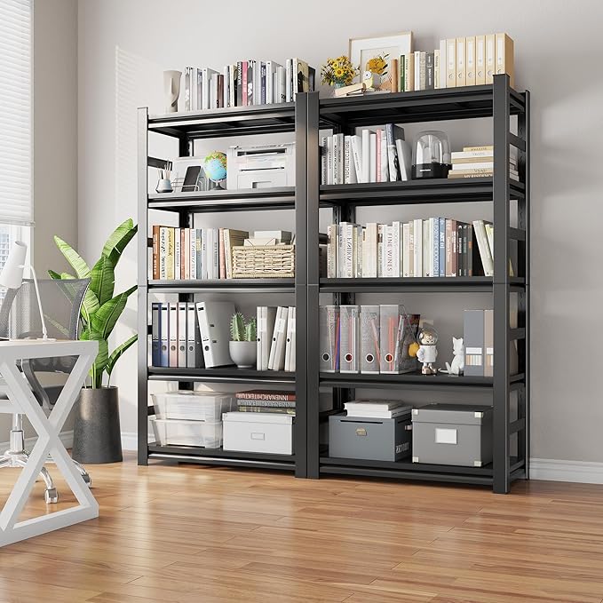 Book Shelf 5 Tier Metal Wide Bookcase,Heavy-Duty Adjustable Industrial Bookshelves,Tall Bookshelf for Living Room&Office and Kitchen, Black(72" H*35.4W*15.7" D)-NeatNest