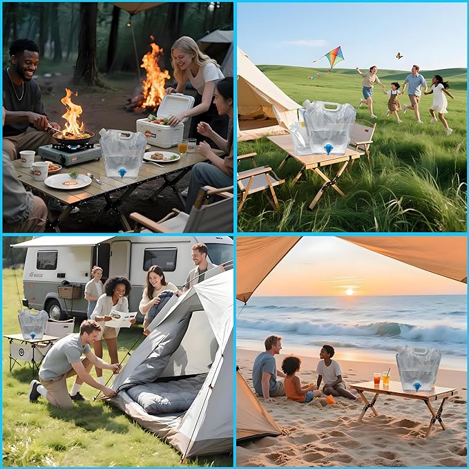 Collapsible Water Storage Bag 3-Pack(0.4 Gal + 0.8 Gal + 1.3 Gal) Portable Water Container with Faucet for Camping,Hiking, Emergency | Transparent Outdoor Water Bag with Carry Handle (3-Pack 2.5 Gal)-NeatNest