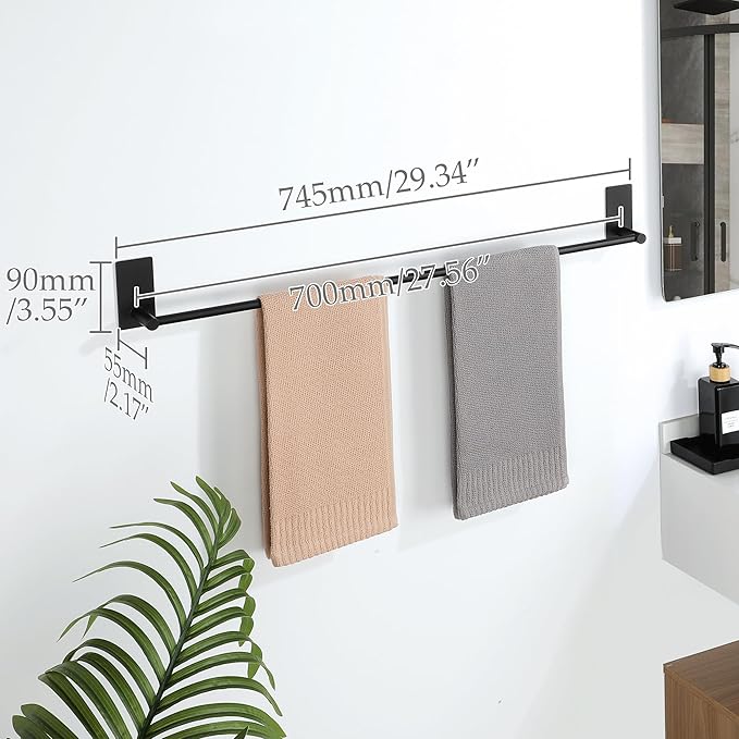 Alise Towel Racks for Bathroom, 28 Inch SUS 304 Stainless Steel Adhesive Towel Bar No Drill, Strong Adhesion Matte Black Towel Rack, Rustproof Bath Towel Holder