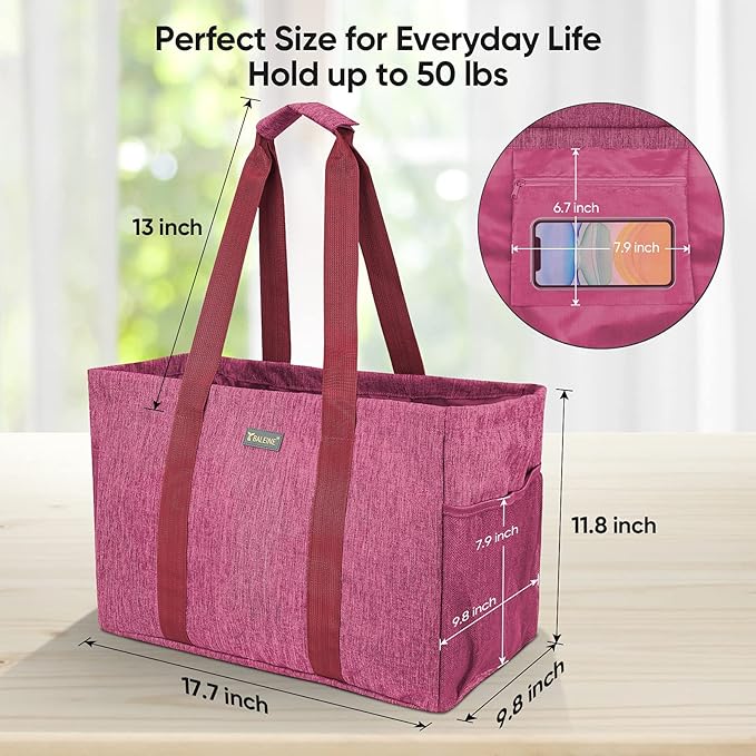 BALEINE Soft 9 Gallon Extra Large Utility Tote, Foldable Reusable Storage Bag (Berry Pink)-NeatNest