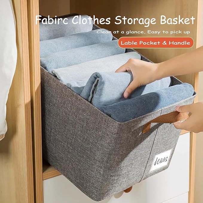AARAINBOW 4 Pcs Closet Clothes Organizer with Handle, Closet Shelf Fabric Storage Box Steel Frame, Stackable Shelf Storage Baskets Foldable Wardrobe Storage Box for Clothes Toys, 23L (2 Gray 2 Beige)-NeatNest