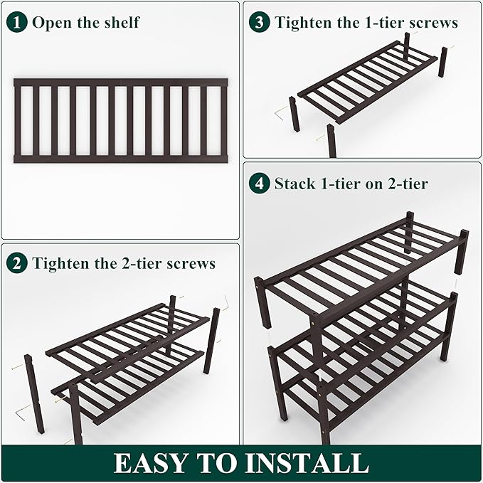Smiry Shoe Rack, 3 Tier Thick Bamboo Shoe Organizer, Stackable Free Standing Wooden Shoe Storage Shelf for Closet, Entryway, Front Door Entrance, Brown-NeatNest