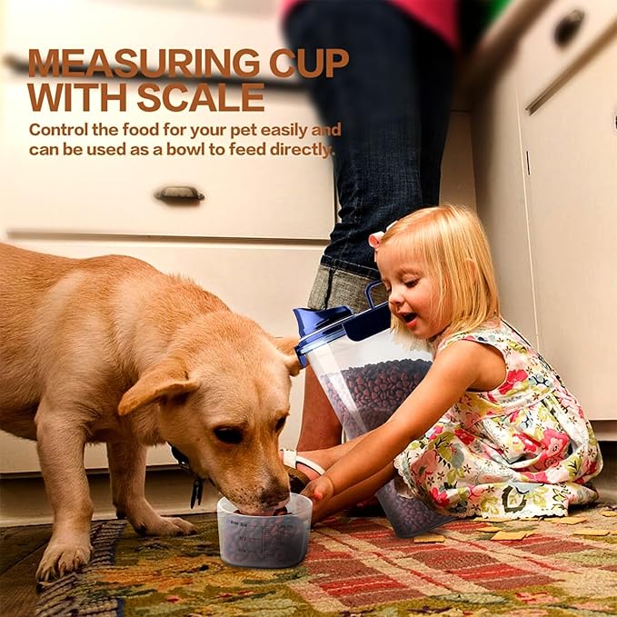 Dog Food Storage Container, 5-7 Lbs Airtight Pet Food Container, Cat Food Container Dispenser with Portable Handle, Pouring Spout and 4 Seal Buckles for Dogs Cats 2 Pack Blue-NeatNest