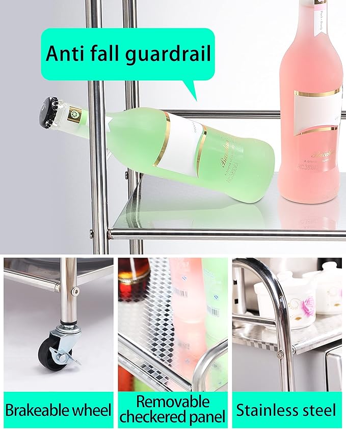 Susunnus Stainless Steel Cart with Wheels - 5 Tier, Movable, Suitable for Various Occasions, Gift Tools