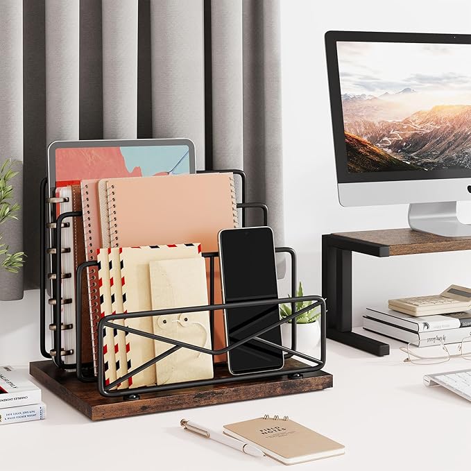 Desktop Mail Sorters Desk Mail Organizer-with 2 or 3 Slot Matte Black Metal Desktop Mail Sorter Metal Storage File Holder Letter Sorter Organizer for Home or Office Desktop (3 Slot)-NeatNest