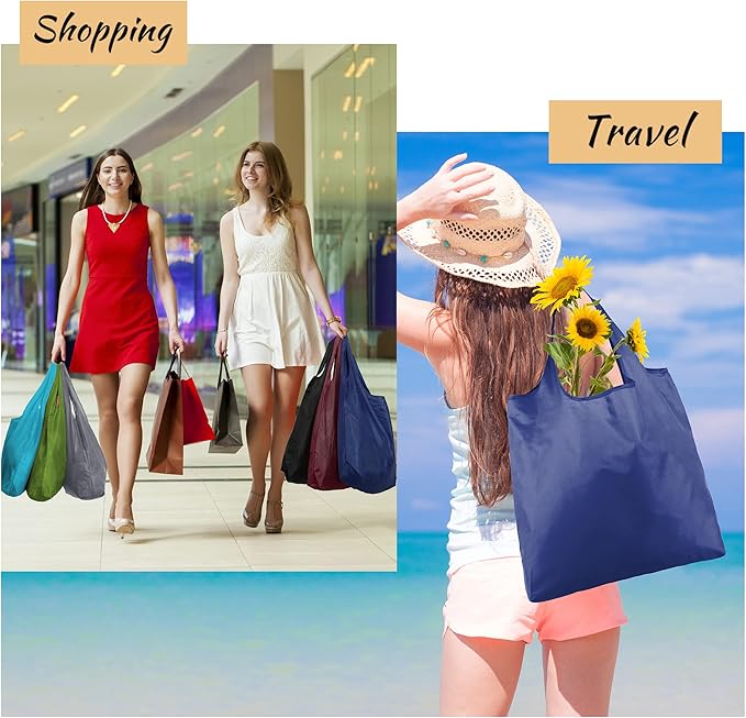 BeeGreen Reusable Bags Tote Bags for Women - 6 Pack Bulk Extra Large Reusable Gifts Bag with Handles - Heavy Duty Foldable Machine Washable Travel Grocery Bag Organizer (Packable Shopping Bags)-NeatNest