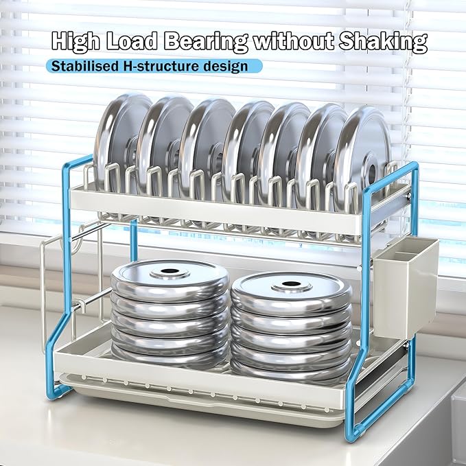 Dish Drying Rack 2 Tier Countertop Dish Draining Rack Organizer White