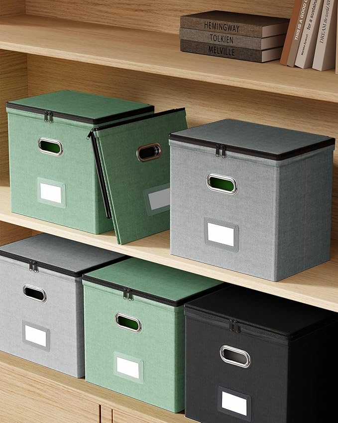 Oterri 1 Pack File Organizer Boxes with Lids, File Box with Mesh Pockets, Document Organizer Box for File Folders Letter Size, Zippers Filing Box for Home, Office, School (Black, Without Folders)