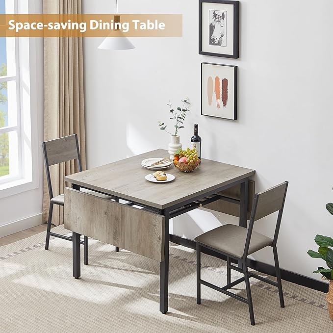 63.2" Folding Dining Table for 4-6 People, Drop Leaf Table with Storage Rack Extendable Kitchen Dinner Table for Small Spaces (Grey)-NeatNest