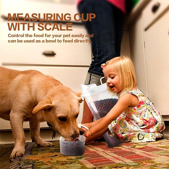 Dog Food Storage Container, 5-7 Lbs Airtight Pet Food Container, Cat food Container Dispenser with Portable Handle, Pouring Spout, Measuring Cup and a Collapsible bowl for Dogs Cats White/6Qt-NeatNest