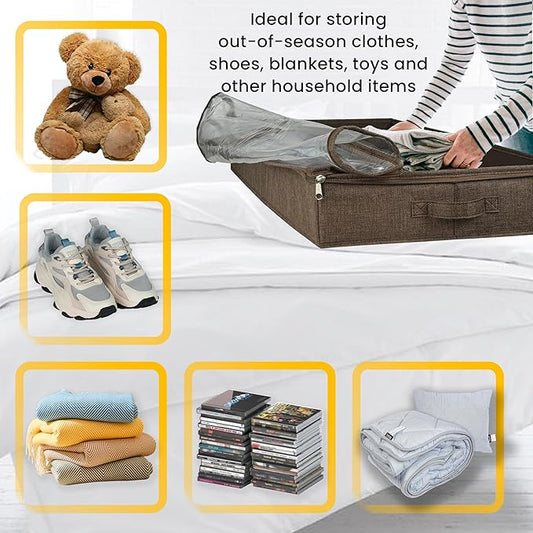Brown Low Profile Under Bed Storage Containers 5 inches high, 33.8"x 17.7"x 5.1", Sturdy Underbed Shoe Storage Organizer, Foldable Fabric Under the Bed Storage Bins - Pack of 2-NeatNest